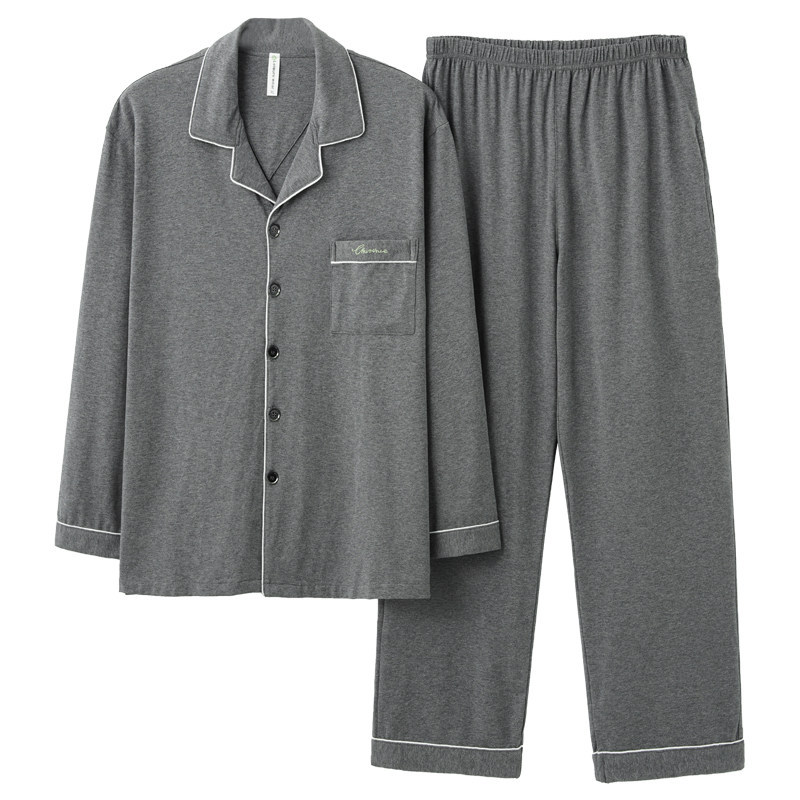 青中老年男士睡衣夏季2026新款春秋纯棉100全棉家居服睡衣套装4XL