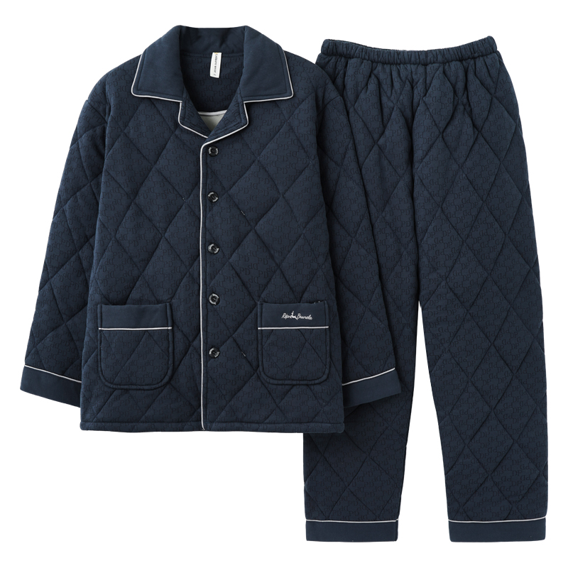 抗静电睡衣男冬季100纯棉三层加厚夹棉保暖全棉家居服男式套装4XL