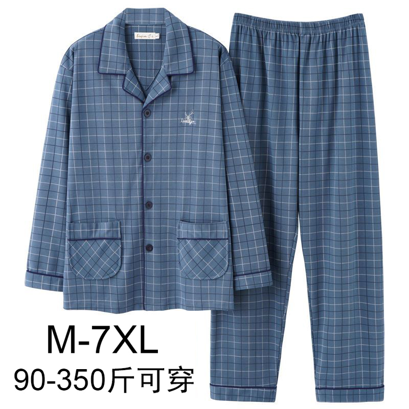 春秋季加肥加大码睡衣男100纯棉长袖360斤胖子宽松薄款全棉家居服