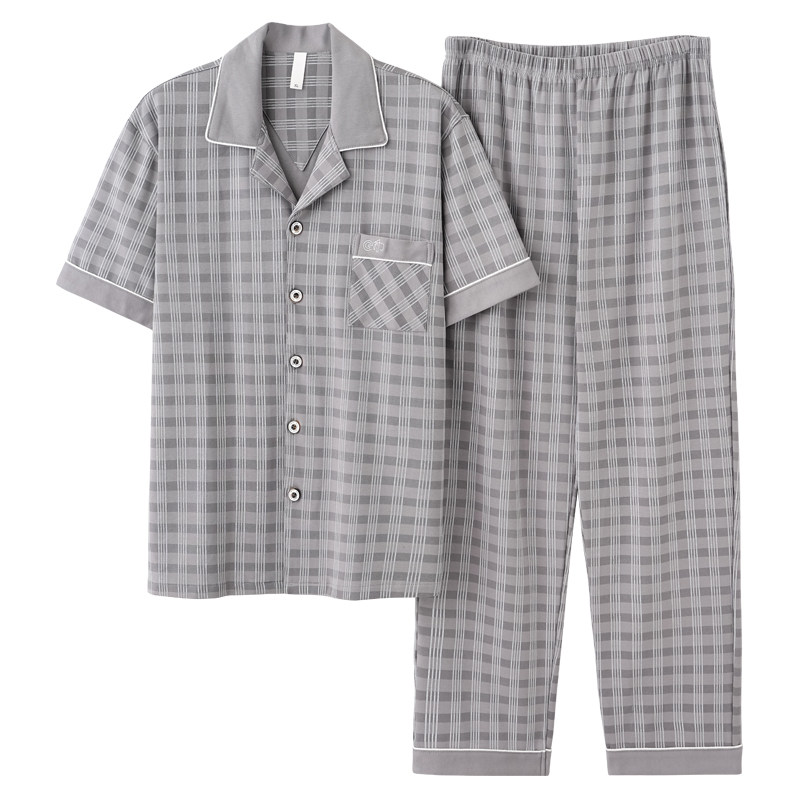 7A抗菌100纯棉男睡衣夏季薄款短袖套装大码可外穿全棉家居服4XL