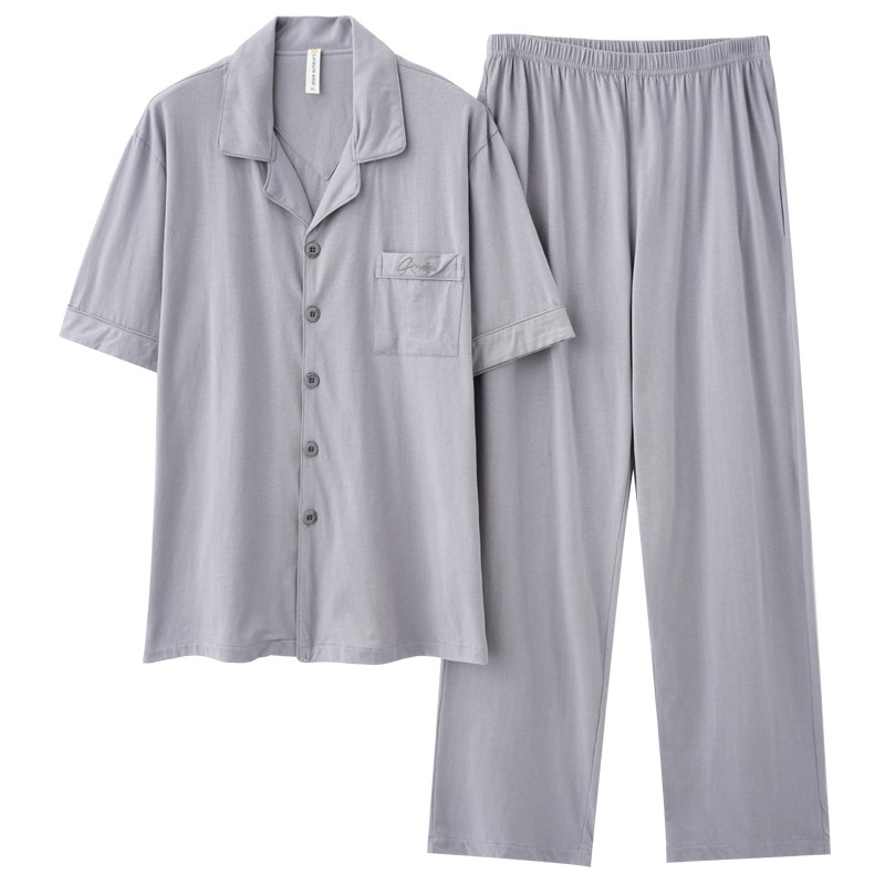 [只卖100%纯棉]睡衣男夏季短袖长裤加肥加大码半袖全棉家居服4XL