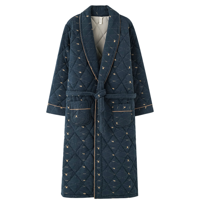 冬季棉男士睡袍浴袍加厚保暖睡衣100%纯棉夹棉长款加大码全棉男款