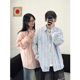 现货+秋款美式复古文艺小清新条纹长袖衬衫W829/P50限68，男装衬衫，电商B350
