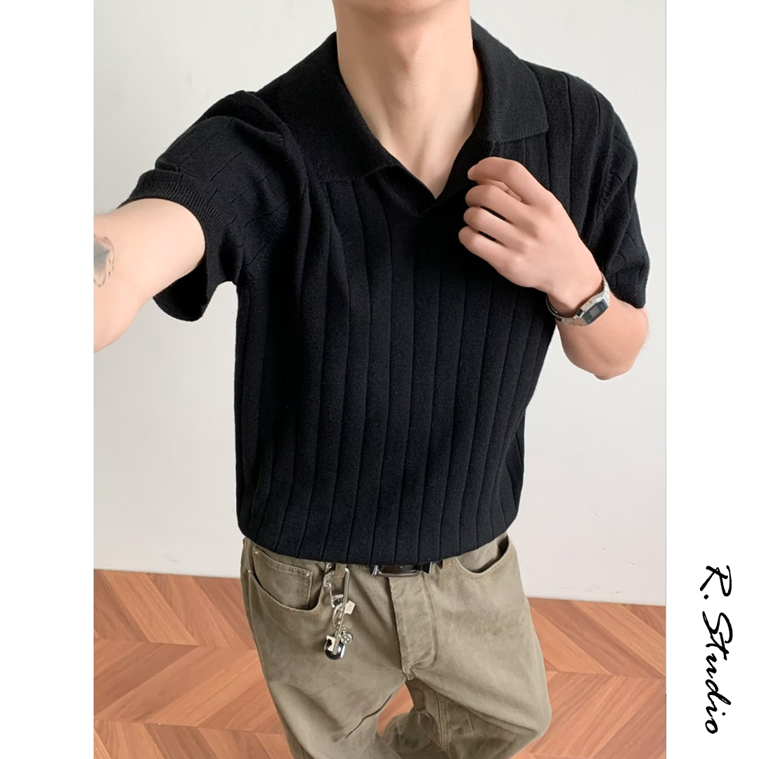 现货+boxy正肩版老钱风针织短袖POLO衫W1293/特P42，男装T恤，电商B350