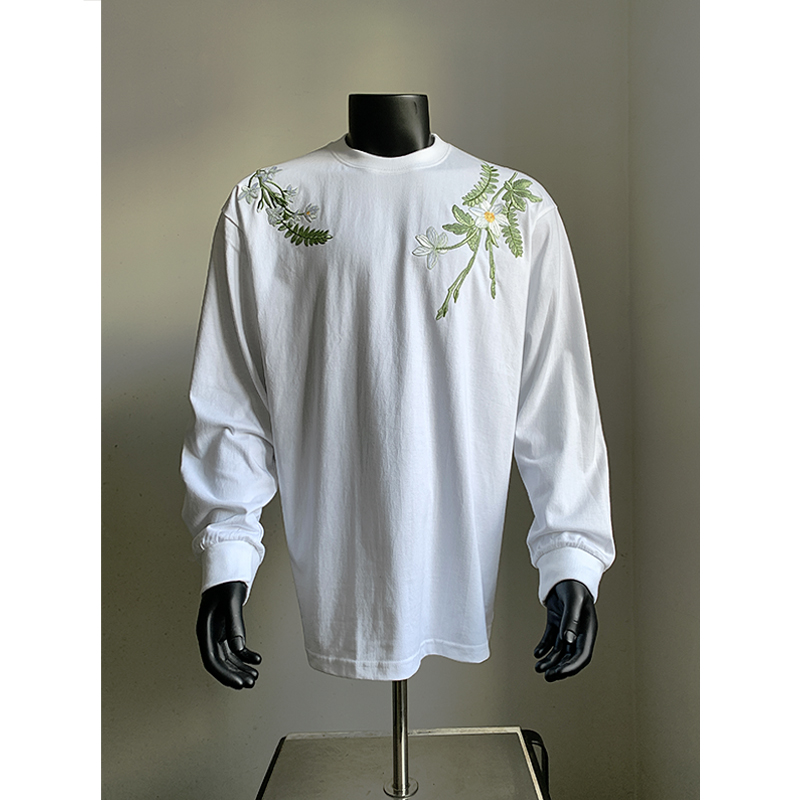 现货+夏秋前后片植绒绣花纯棉长袖T恤W1312/特P38，男装T恤，电商B350