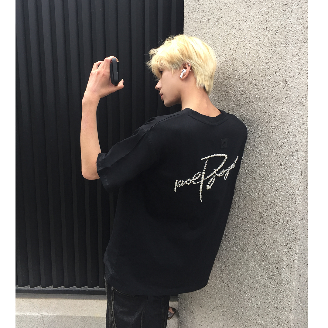 现货+手写体钉珠双纱纯棉短袖W1265/特P35，商品下架区商品下架区，电商B350