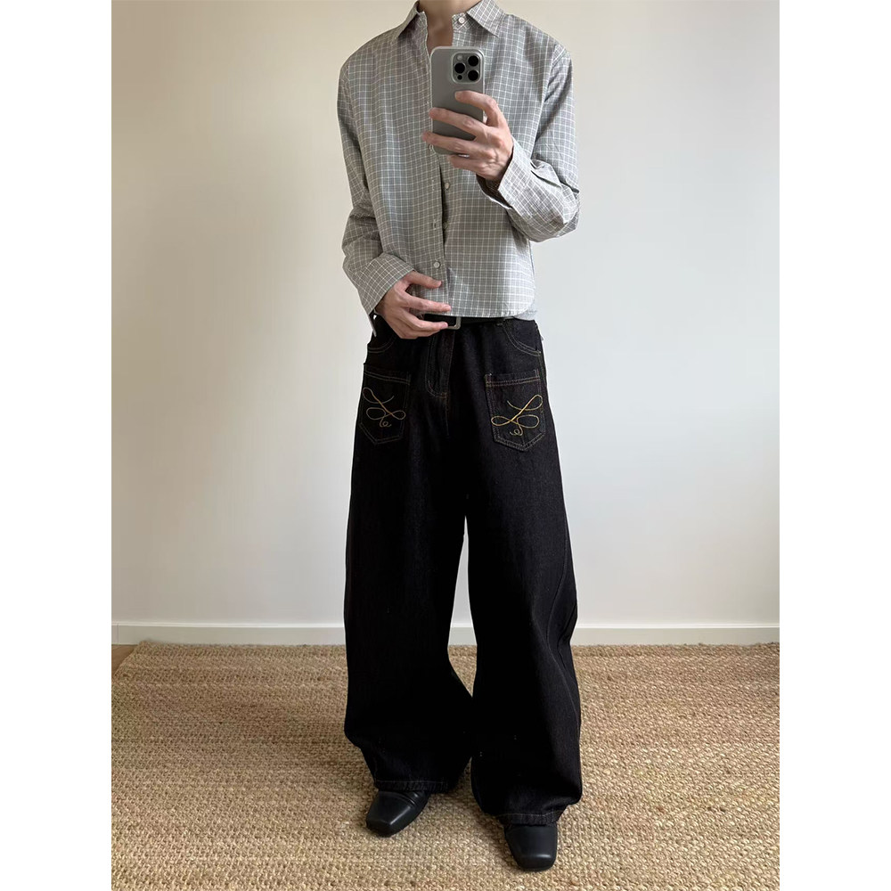 现货~老钱风反穿口袋弯刀裤牛仔裤CK728/P58,男装牛仔裤,电商B350