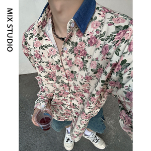 现货+秋款 美式潮流高街小众设计痞帅花衬衣 W702/P55 限78图片