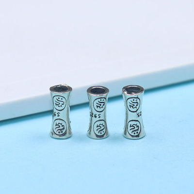 S925银亮面万字符管子桶珠配件手工编织手串隔珠纯银直管配饰