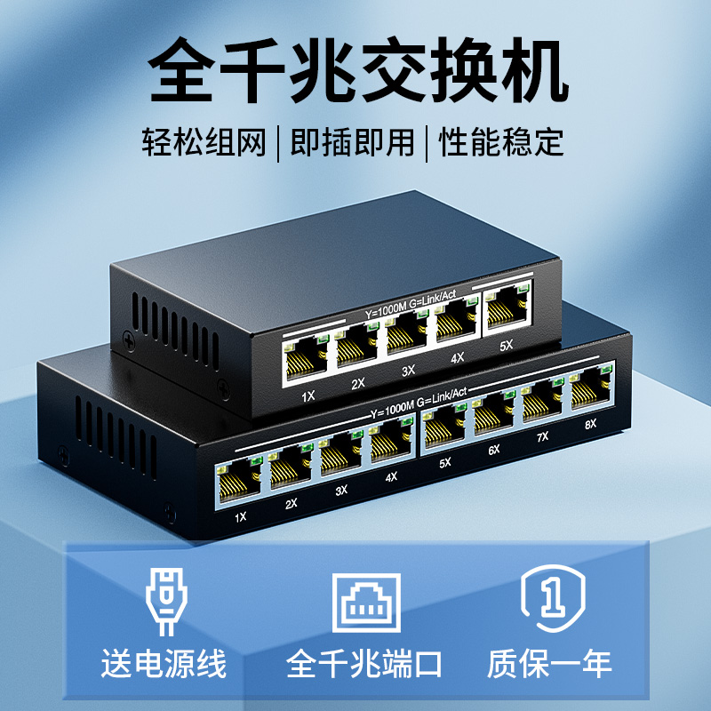 交换机千兆5/8/16口百兆网络分线器以太网转换器拓展分流集线器视频监控专用路由器宽带光猫宿舍家用五口八口