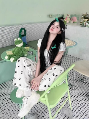 格雷系斜纹阔腿裤女新款高腰垂感显瘦直筒条纹拖地 裤