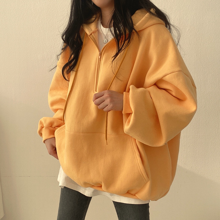 新款套头拉链连帽卫衣女韩国宽松春秋季韩版薄款