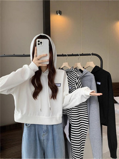 休闲宽松时尚 韩版 百搭上衣潮 新款 设计感华夫格连帽卫衣女春季