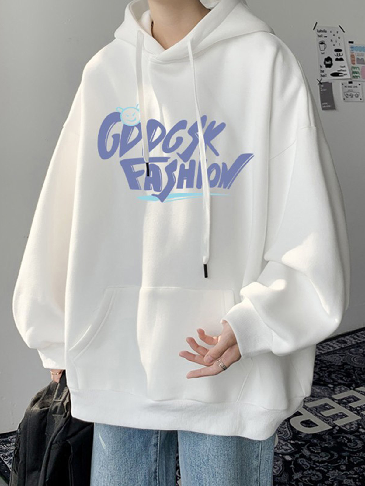 봄과 가을에 남성과 여성을위한 캐주얼 얇은 운동복 인쇄 느슨한 BF 홍콩 스타일 후드 다용도 까마귀 재킷 커플 트렌드