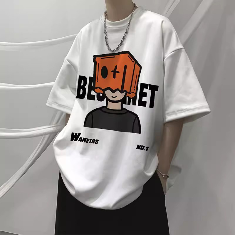 漫画短袖t恤男士夏季体恤潮牌潮流夏天宽松港风高级感五分袖体恤,男装,T恤,淘宝优惠券,粉丝福利购,淘宝优惠卷