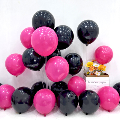 玫红色黑色加厚气球装饰布置