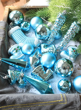 天蓝色21个装圣诞球多多包圣诞树吊顶橱窗场景布置装圣诞节装饰