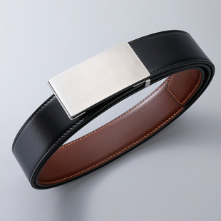 内穿双面皮带男真皮光面板扣不锈钢3.4平纹2.9牛皮牛仔裤 腰带729