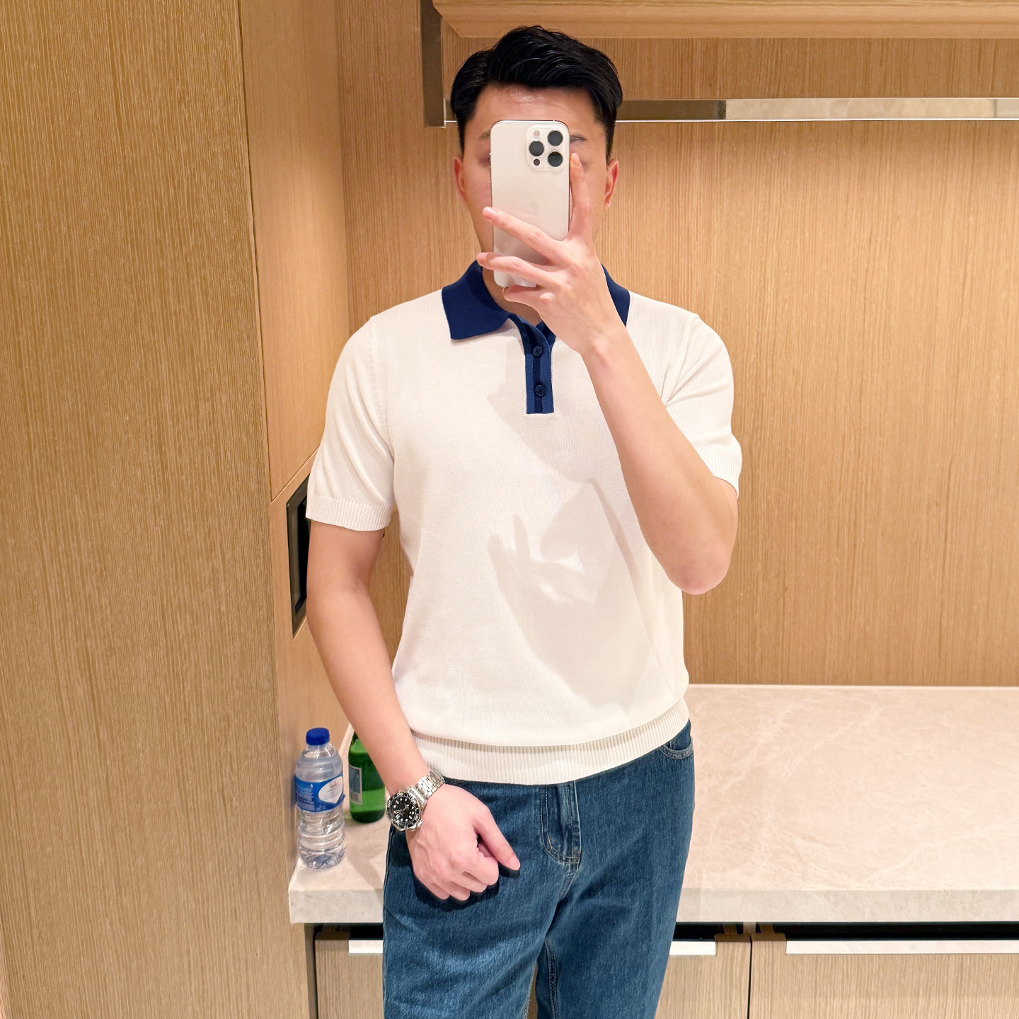 夏季新款修身翻领针织上衣t恤短袖男 休闲拼色高级商务polo衫男款