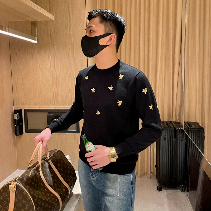 套头针织衫小蜜蜂刺绣毛衣轻奢风