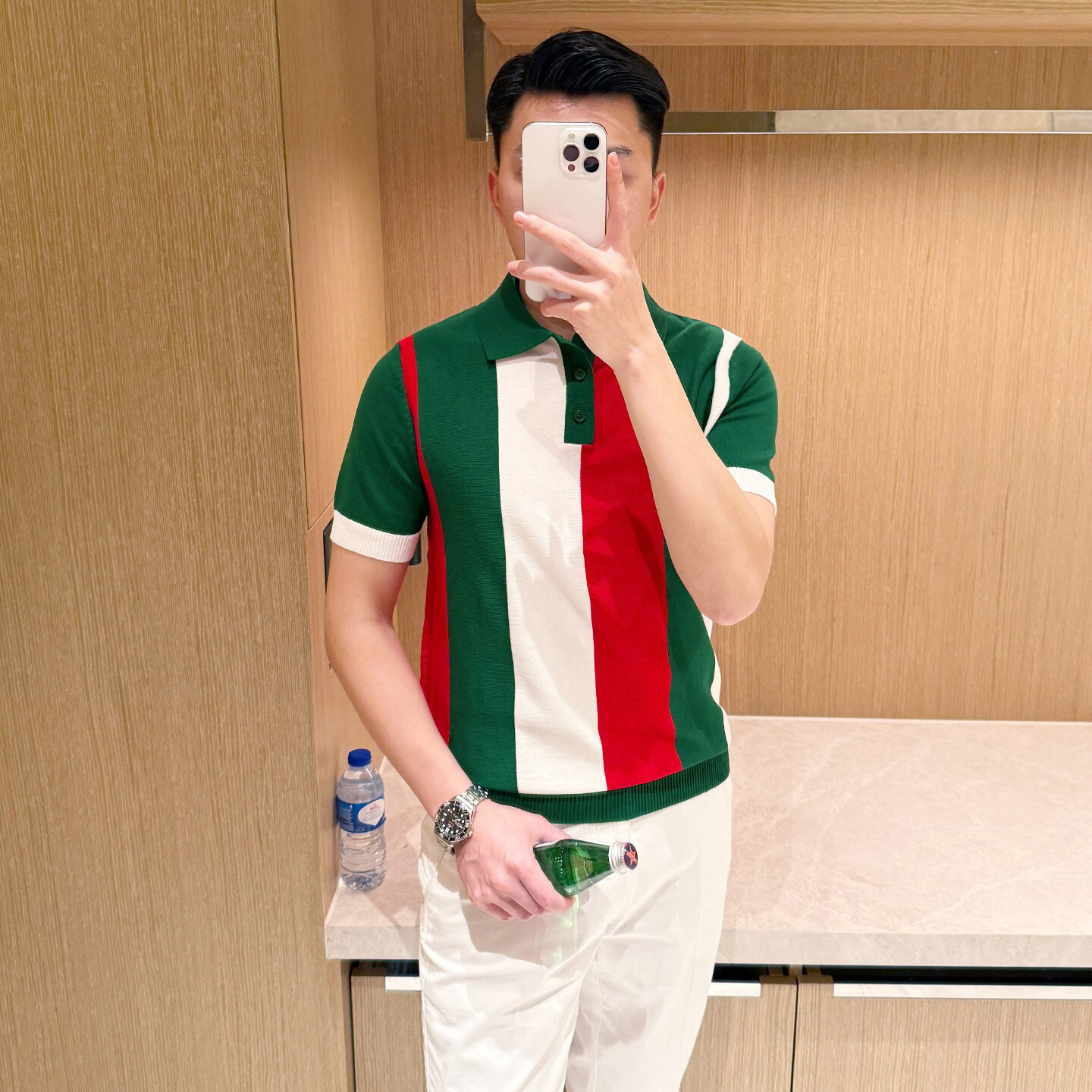 夏季短袖高级拼色条纹polo衫轻奢图片