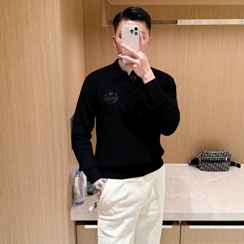 秋冬季英伦风商务长袖polo衫复古