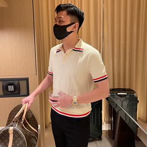 意式儒雅轻熟青年夏季男士短袖polo衫 时尚拼色针织纹理翻领t恤男