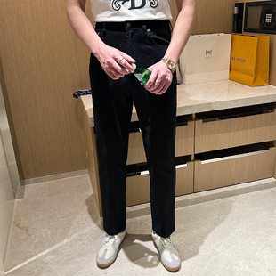 新款 秋季 复古水洗修身 男士 休闲直筒裤 黑色牛仔裤 子男高级白色男裤