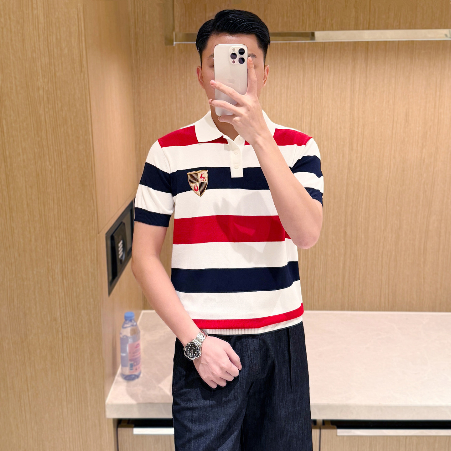 夏季短袖时尚高端刺绣条纹polo衫图片