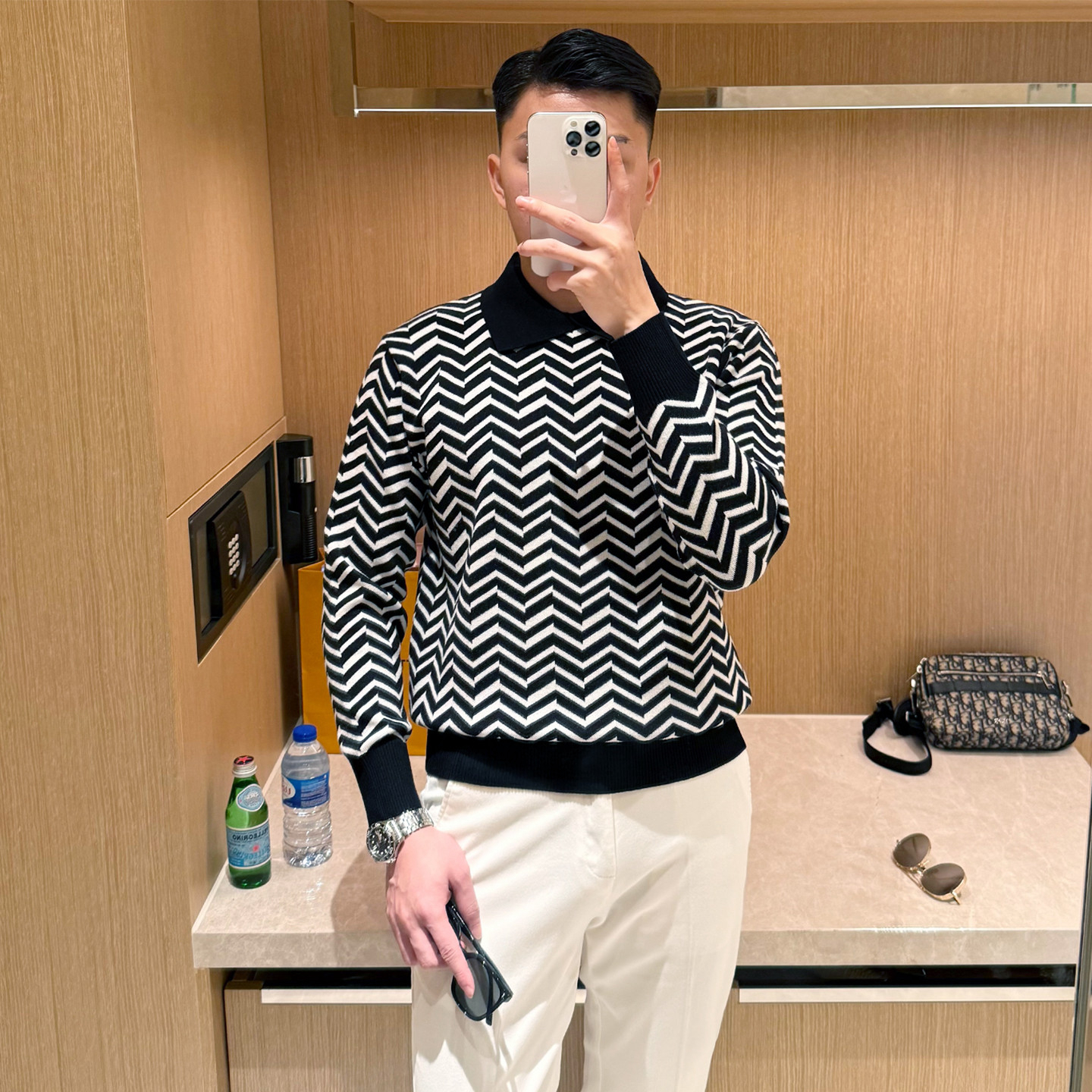 秋冬长袖商务复古菱形拼色polo衫