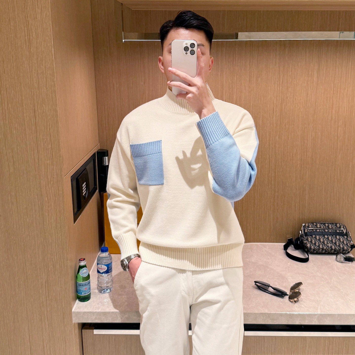 冬季新款时尚高级感拼接上衣针织衫男休闲复古半高领套头毛衣男款,男装,针织衫/毛衣,淘宝优惠券,粉丝福利购,淘宝优惠卷