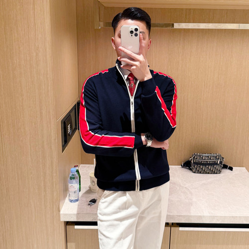 开衫针织衫立领拼色条纹毛衣外套