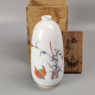 十三代酒井田柿右卫门造粟鹑文染锦花瓶日本回流茶具