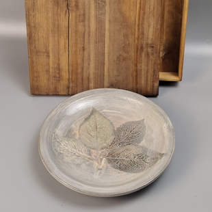 木箱 人间国宝清水卯一造白釉木叶纹赏盘茶盘 未使用品