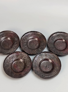 香取玉真作五清文日本斑紫铜茶托杯托杯垫回流高档茶具茶器收藏