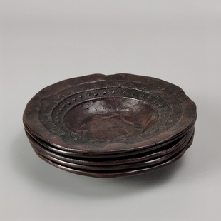 明治时期宫田蓝堂造日本斑紫铜茶托一套5个日本回流茶具