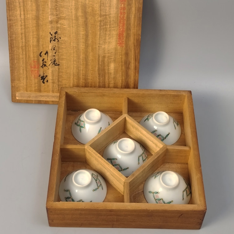 平安三浦竹泉造筛月庵竹泉制日本清水烧色绘七宝文茶碗酒盏