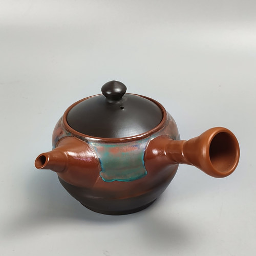 井上素三作日本万古烧横手急须茶壶。