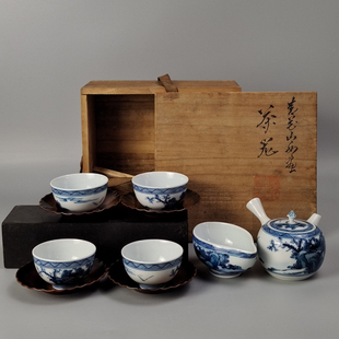 筛月庵竹泉制日本平安三浦竹泉造青华山水纹日本清水烧茶具