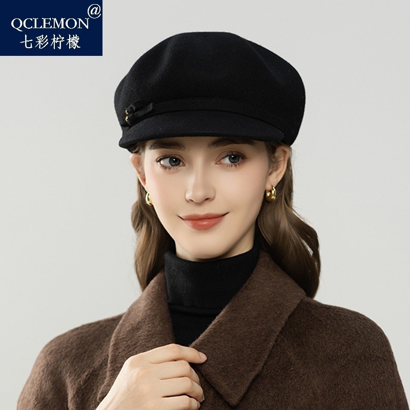 秋冬季新款韩版八角帽修饰脸型毛呢羊毛帽鸭舌贝雷帽女士帽子