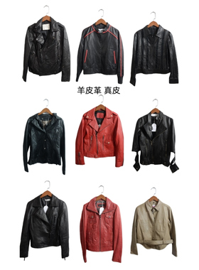 古着皮衣vintage斜拉机车短款修身夹克女士长袖绵羊皮y2k外套PY12