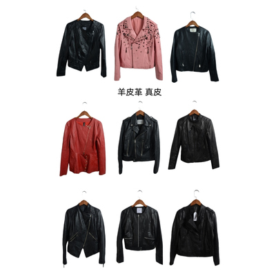 古着皮衣vintage斜拉机车短款修身夹克女士长袖绵羊皮y2k外套PY3