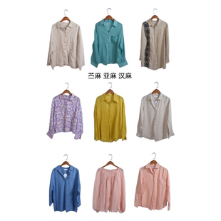 ML8 上衣女装 古着vintage复古汉麻苎麻亚麻长袖 衬衫