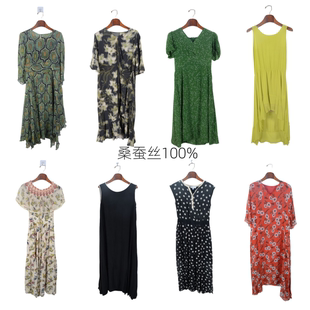 vintage女装 真丝桑蚕连衣裙名媛风碎花印花蚕丝真丝D 夏季