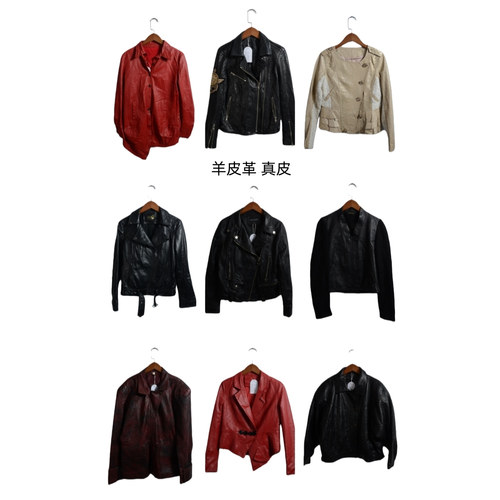 古着皮衣vintage斜拉机车短款修身夹克女士长袖绵羊皮y2k外套PY4