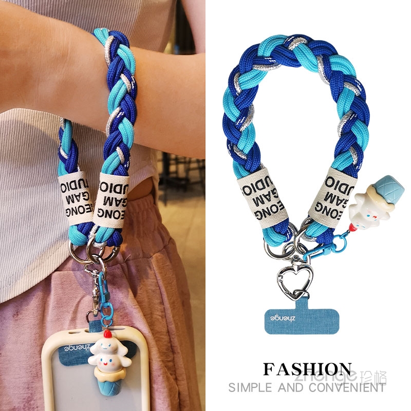 手机挂绳女手腕式清新拼色马尾