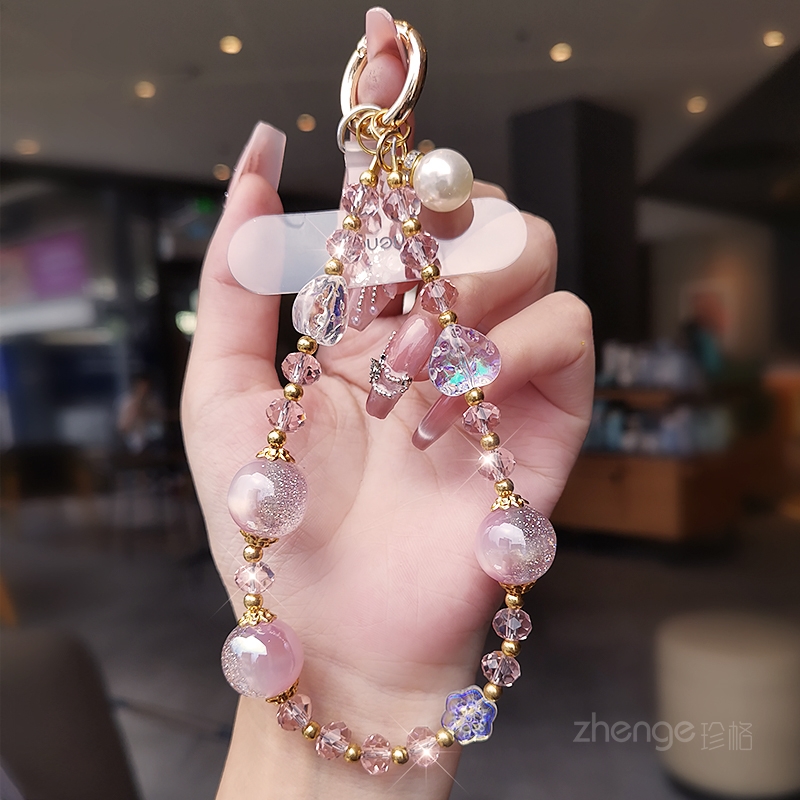 手机链挂件精致水晶金珠串链绝美