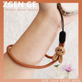 简约挂饰壳通用链子手指扣环吊绳 指环短款 手机挂绳手腕款 编织小兔小熊带子挂件男女款