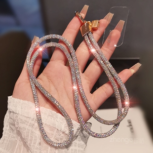 满钻挂脖手机链女高级感小众户外防丢挂脖绳长款不勒脖子轻奢时尚挂饰钥匙挂件工牌壳套手机挂绳通用新款