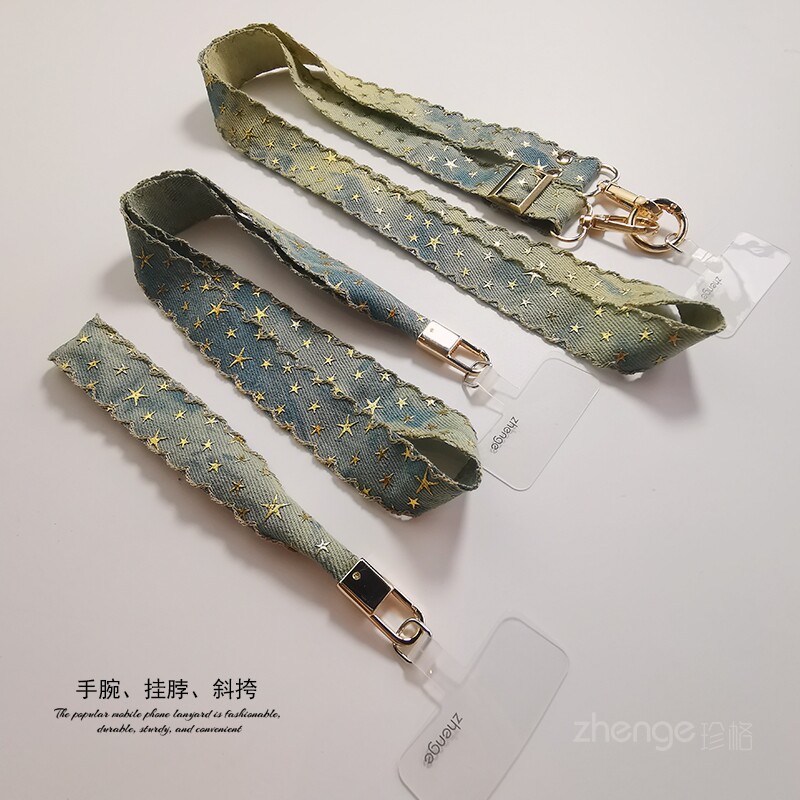 原创手作牛仔布手机挂绳手腕短斜挎长挂脖款垫夹片小吊绳通用户外男女登山旅游行防丢摔套壳相机挂链绳子新品
